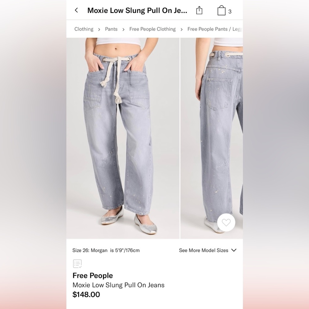 Free People We the Free Moxie Low Slung Pants Gray Little Darlin Denim 24 NWT